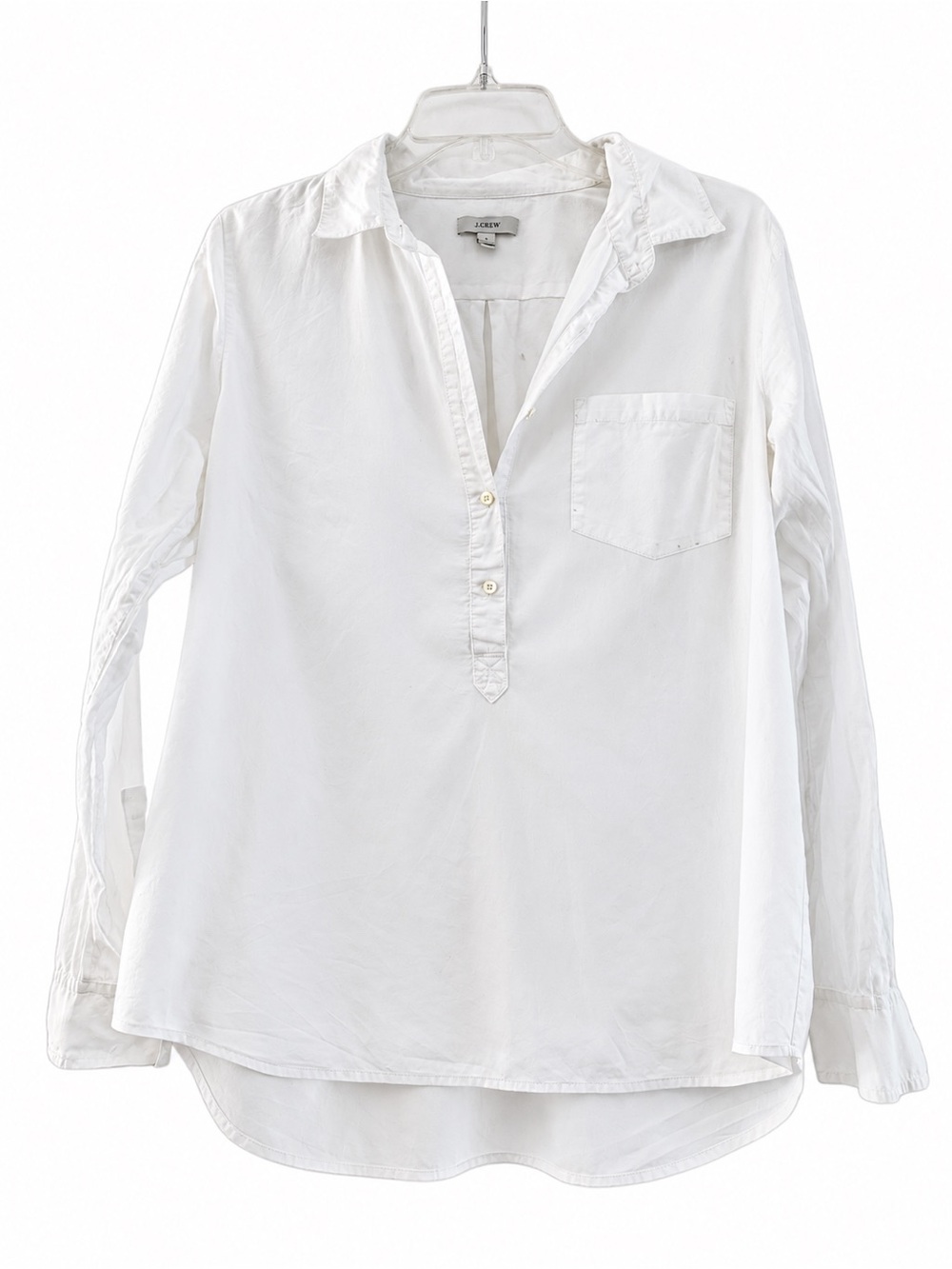 J.Crew White Cotton Popover Shirt Size 12 Roll Tab Sleeves